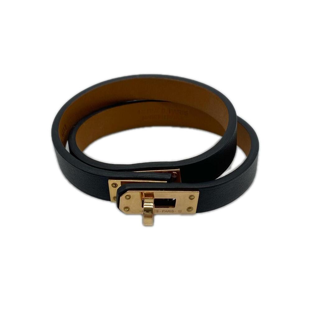 HERMES Gold Leather Charm Bracelet